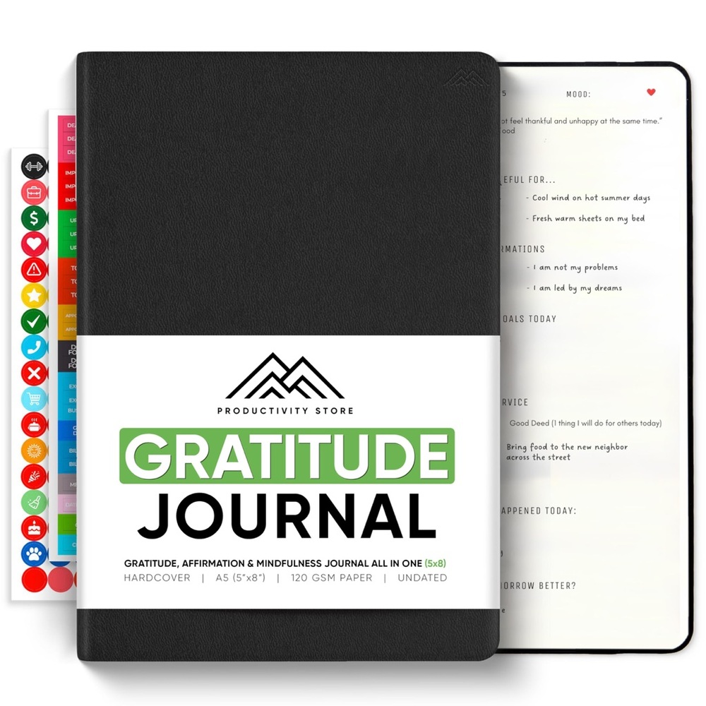NEW Daily Gratitude & Self Care Journal Book A5 Black 
5x8 120 GSM Paper Leather